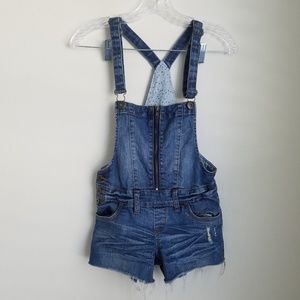 Blue Asphalt Denim Zip Front Overalls Shorts